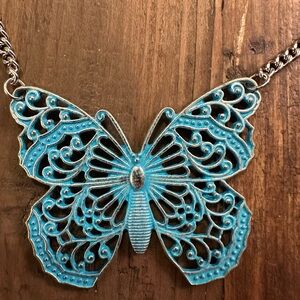 Elegant Blue Butterfly Pendant Necklace
